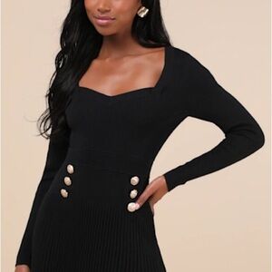 Lulu's Black Long Sleeve Dress with Gold Buttons